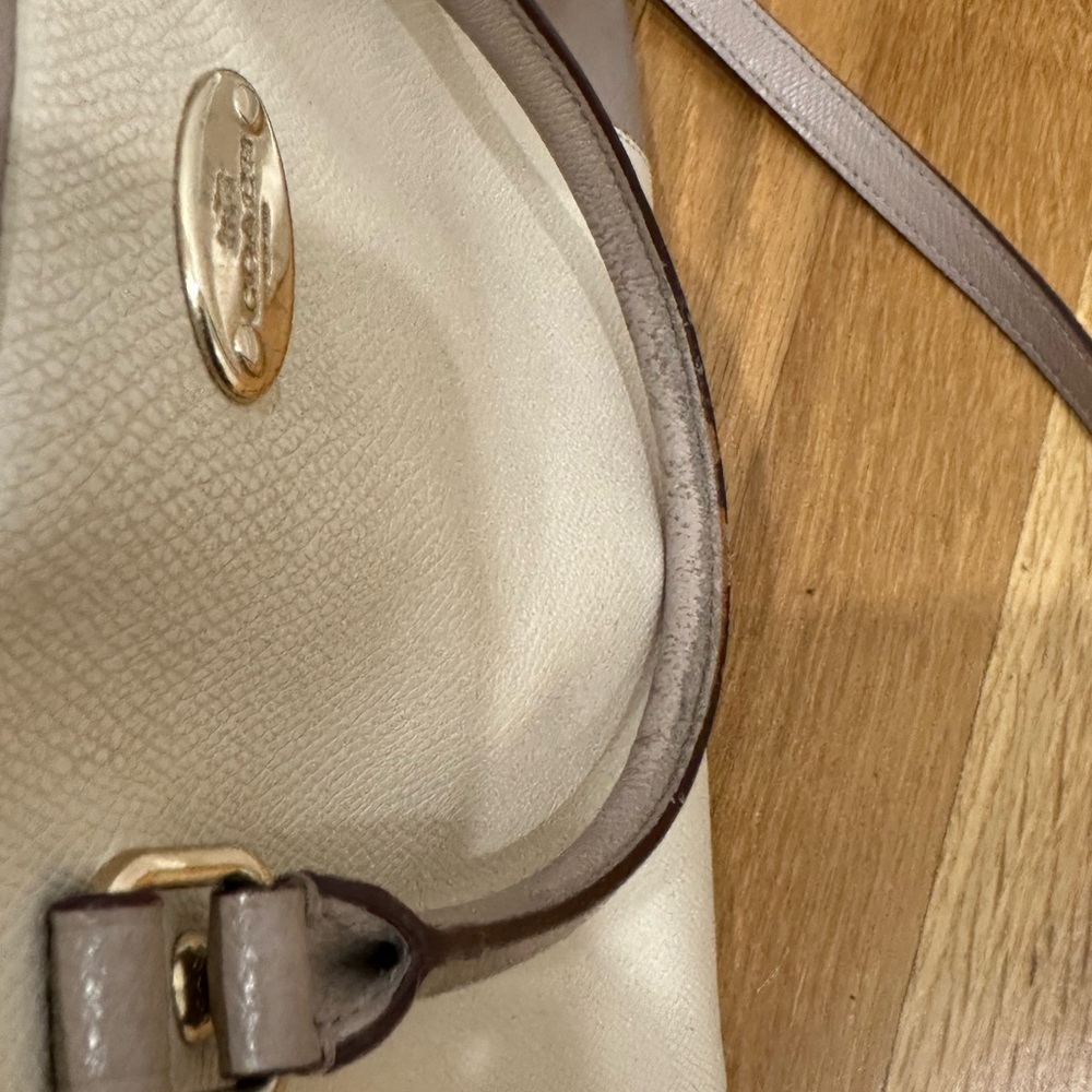 Coach Margot Beige Color Block Two-Tone Leather Satchel Shoulder Bag - Picture 6 of 16